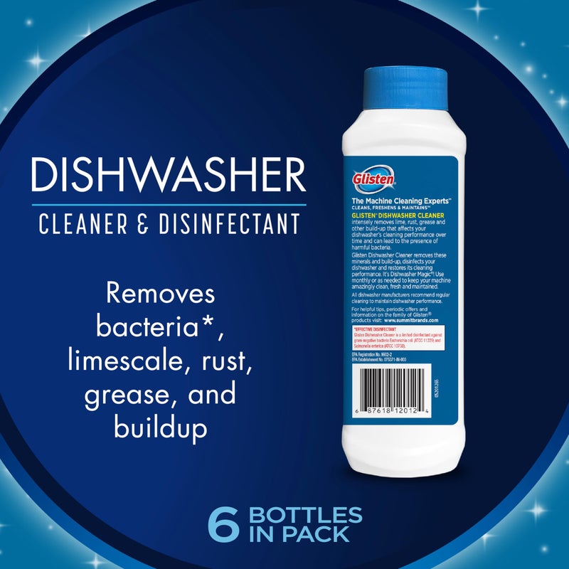 Glisten Dishwasher Cleaner, Removes Limescale, Rust, Buildup, and Grease, Lemon Scent, 12 Ounce Bottle, 6-Pack - Image 2